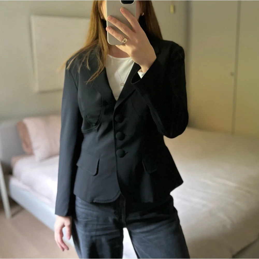 Iris Setlakwe Wool Black Blazer Size 8 Office Modern Classic Dark Academia
